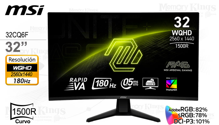 MONITOR 32 MSI MAG 32CQ6F 2K UHD 180HZ 1MS CURVO
